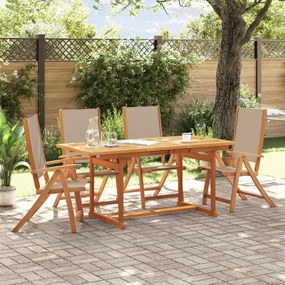 vidaXL 5 pcs conjunto de jantar para jardim acácia maciça e textilene