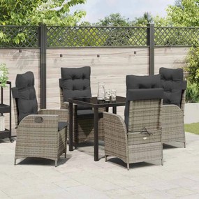 Conjunto de Jantar de Jardim com 5 Peças e Almofadas Cinza em Rattan e