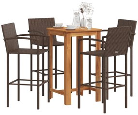 5 pcs conjunto de bar p/ jardim acácia maciça/vime PE castanho
