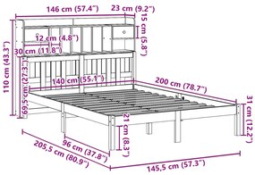 Cama com estante sem colchão 140x200 cm pinho maciço branco