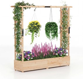 Floreira elevada 196 x 44 x 182 cm em madeira de abeto com treliça, 2 painéis, teto plano, 2 vasos e sistema de drenagem, para jardim, terraço ou páti