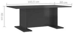 Mesa de centro 103,5x60x40 cm contraplacado cinzento brilhante