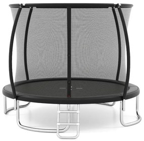 Trampolim exterior com escada Ø305 cm redondo para jardim com rede de segurança, cobertura de borda e estrutura metálica Preto
