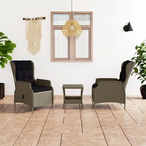 vidaXL 3 pcs conjunto lounge jardim c/ almofadões vime PE castanho