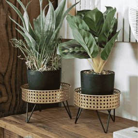 CONJUNTO DE 2 PORTA-VASOS BOSSY DOURADO E PRETO Ø 20,5X13-18X13 CM (PLANTAS NÃO INCLUIDAS)