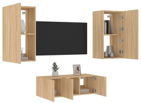 vidaXL 4pcs móveis parede p/ TV c/ LEDs deriv. madeira carvalho sonoma