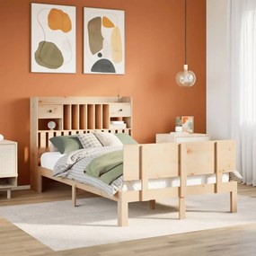 vidaXL Cama com estante sem colchão 120x190 cm pinho maciço