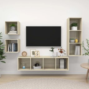 4 pcs conjunto móveis de TV derivados madeira carvalho sonoma