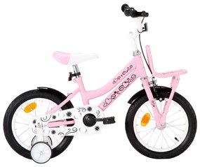 vidaXL Bicicleta criança c/ plataforma frontal roda 14" branco/rosa