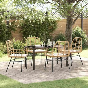 vidaXL Conjunto de Jantar de Jardim de 5 Peças com Almofadas, Rattan Sintético Marrom