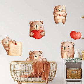 Autocolantes de parede - Ursos de peluche com corações vermelhos (por cima do berço)