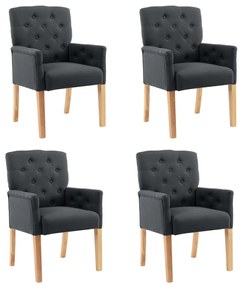 Cadeiras de jantar com apoio de braços 4 pcs tecido cinzento
