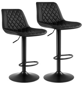 Conjunto de 2 bancos de bar Songmics com encosto e apoio para os pés em metal com altura ajustável, capa de PU e estofamento para sala de jantar, bar, cozinha e sala de estar até 120 kg