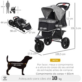 Carrinho de animais de estimação dobrável com rodas Correias de segurança e cesto de armazenamento 109,5x54,5x106,5 cm Cinza e preto