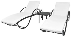 vidaXL Espreguiçadeiras com mesa 2 pcs vime PE preto