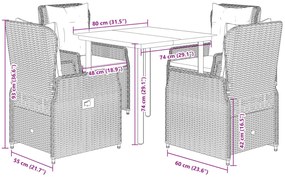 5 pcs conjunto de jantar p/ jardim c/ almofadões cinzento claro