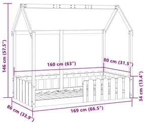 Cama infantil formato casa 80x160 cm pinho maciço branco