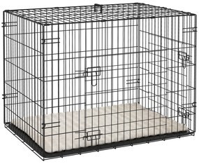 Pawhut Gaiola para Cães Gaiola de Transporte para Cães Dobrável com 2 Portas Bandeja Removível Almofada Lavável 76x53x60 cm Preto | Aosom Portugal