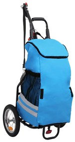 92447 vidaXL Reboque para bicicleta com saco de compras azul/preto