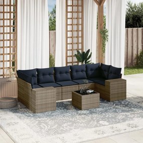 vidaXL 8 pcs conjunto sofás p/ jardim c/ almofadões vime PE cinzento