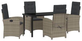 Conjunto de Jantar de Jardim de 5 Peças com Almofadas Cinza Rattan Pol