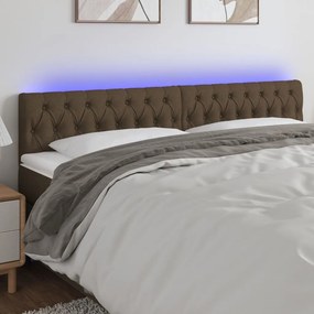 Cabeceira de cama c/ luzes LED tecido 200x7x78/88 cm castanho