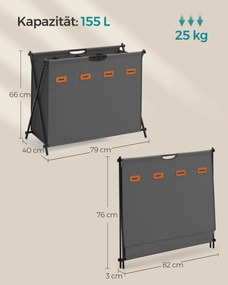 Cesto para roupa suja 155 litros com 4 compartimentos cinza ardósia