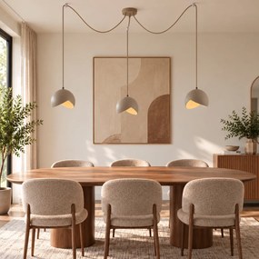 Candeeiro Pendente de Design Bege com Vidro Opalino 3 Luzes - Tulip