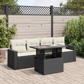 5 pcs conjunto sofás de jardim com almofadões vime PE preto