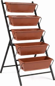 Floreira vertical de 5 níveis 57 x 71 x 115 cm com estrutura metálica, tabuleiros removíveis e orifícios de drenagem, para interior e exterior, , Cast