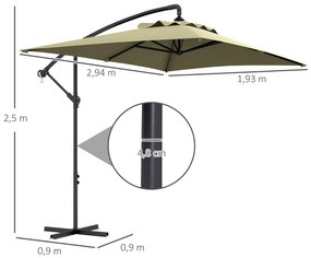 Chapéu de Sol Excêntrico 294x193 cm Chapéu de Sol de Jardim com Base C