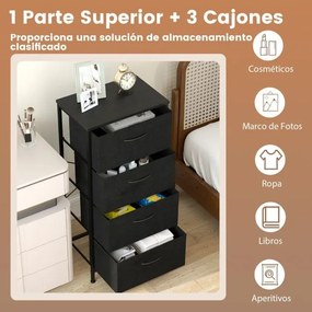 Comoda com 4 gavetas em tecido com tampa de 45 x 30 x 95 cm madeira Puxadores fáceis de puxar e estrutura metálica resistente preta