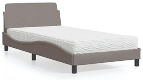 vidaXL Cama com colchão 100x200 cm tecido cinzento-acastanhado