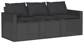 6 pcs conjunto sofás de jardim c/ almofadões vime PE preto