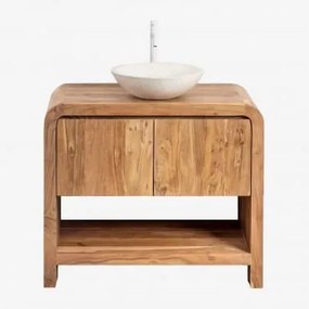 Conjunto De Móvel De Casa De Banho Em Madeira Vacry Castanho Acácia & Cimento Redondo Branco Ø40 Cm Zavion & Sem Espelho & Branco - Sklum