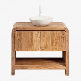 Conjunto De Móvel De Casa De Banho Em Madeira Vacry Castanho Acácia & Cimento Redondo Branco Ø40 Cm Zavion & Sem Espelho - Sklum