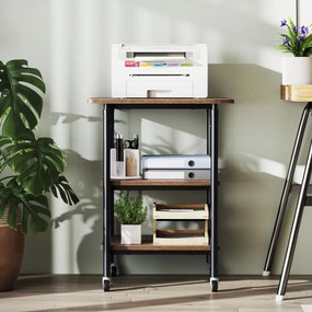 Suporte para impressora de 3 níveis 49 x 40 x 65/77 cm com 2 alturas ajustáveis Prateleiras de armazenamento Rodas universais bloqueáveis Café