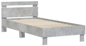 Estrutura de cama c/ cabeceira/luzes LED 90x190cm cinza cimento