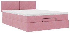 Estrutura de cama otomana com colchão 140x190 cm veludo rosa