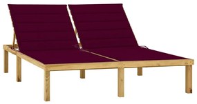 vidaXL Espreguiçadeira dupla + almofadões vermelho tinto pinho impreg.