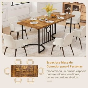 Mesa de jantar retangular grande 180 cm para 6-8 pessoas estilo rústico com tampo de madeira e estrutura metálica castanha e preta