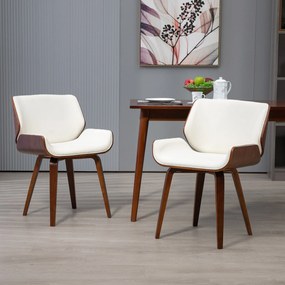 Conjunto de 2 cadeiras de jantar de estilo vintage com assento revestido a material sintético, 54 x 53 x 81 cm, branco e castanho