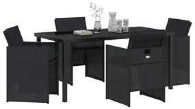 Conjunto de Jantar de Jardim com 5 Peças e Almofadas , Preto, Rattan,