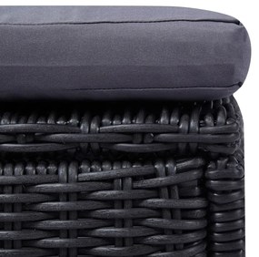 Espreguiçadeira em vime PE preto e cinzento-escuro