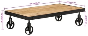 Mesa de centro c/ rodas madeira mangueira maciça 100x55x26 cm