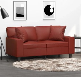 vidaXL Sofá 2 lug. c/ almofadas/almofadões couro artif. vermelho tinto