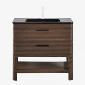Conjunto De Móvel De Casa De Banho 90x50 Cm Em Madeira Com Lavatório Integrado Misene Madeira Escura & Sem Espelho & Branco ?20 Cm - Sklum