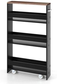 Carrinho de cozinha de armazenamento estreito para cozinha com 4 prateleiras e organizador móvel economiza espaço 48 x 13 x 81 cm Castanho + Preto