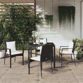 vidaXL 5 pcs conjunto de jantar p/ jardim c/ almofadões vime PE preto