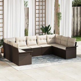 Conjunto de Sofás de Jardim vidaXL 9 Peças com Almofadas Vime Poliéste